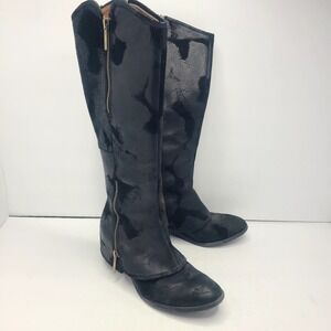 Donald J Pliner Devi Tall Black Knee High‎ Riding Moto Biker Leather Boots 7.5M